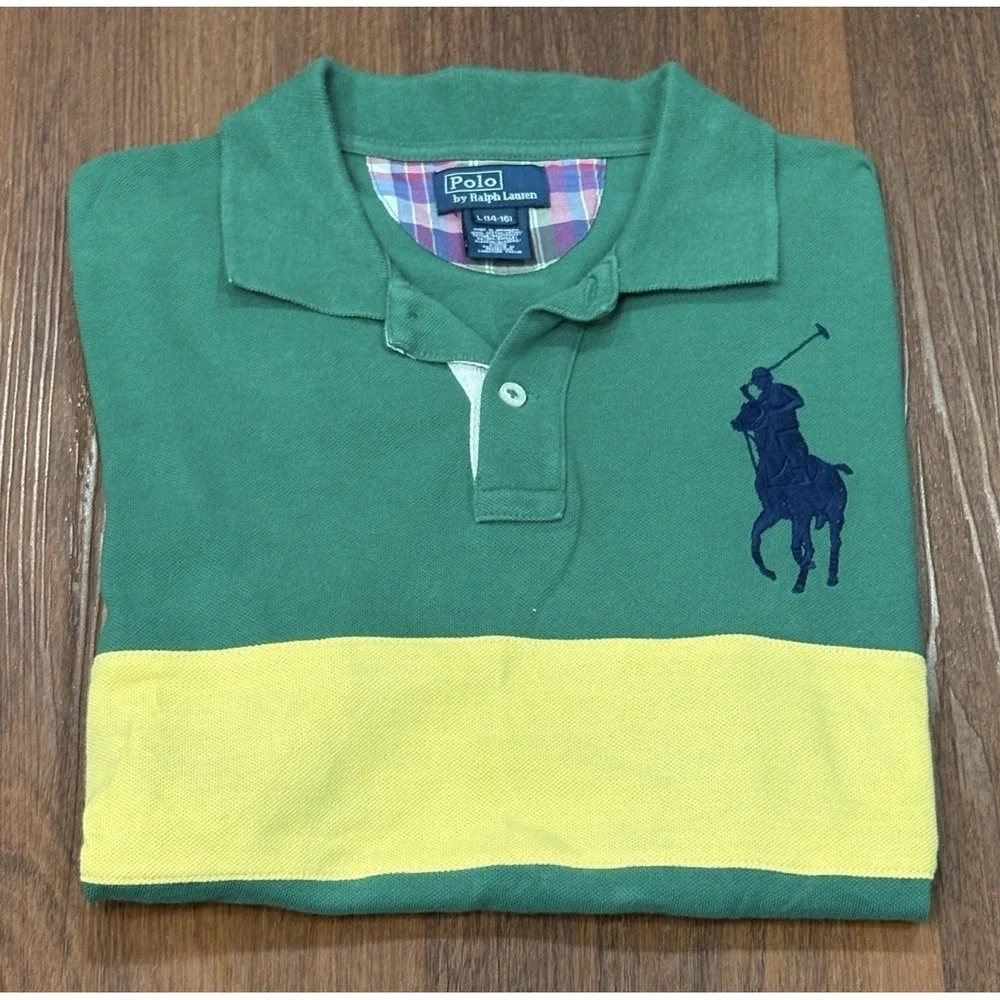 Ralph Lauren Big Pony T-shirt Multi Color Kids Boys Size Large 14-16 Blue Pony
